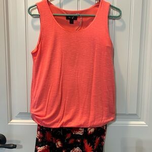 Coral Sleeveless Top with Floral Skirt
